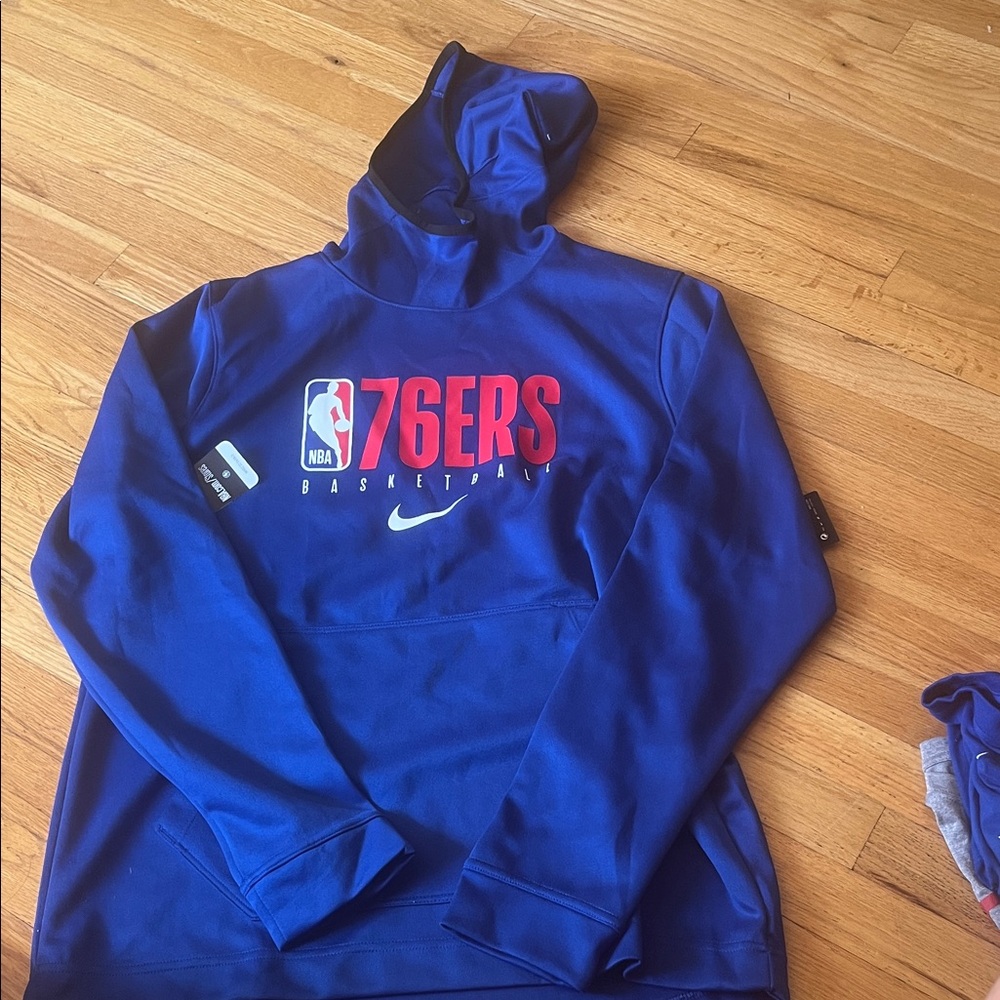 NWT Nike 76ers Basketball Blue Hoodie Size Large